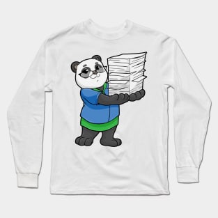 Panda as Secretary with Glasses and Stack of Paper Long Sleeve T-Shirt